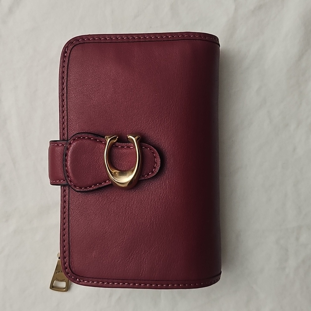 Coach Burgundy Leather Wallet with Gold Accent